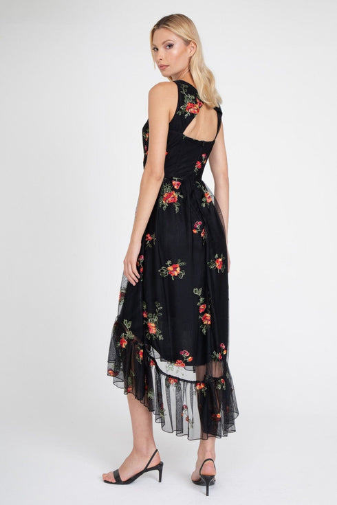 Jennie Dress – Black Mesh Floral Embroidery